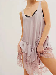 Low Cut  Lace Patchwork Mini Dresses