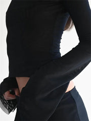 Summer Slim Fit Off Shoulder Black Backless Short Clubwear  T-shirts