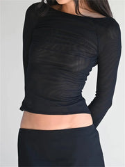 Summer Slim Fit Off Shoulder Black Backless Short Clubwear  T-shirts
