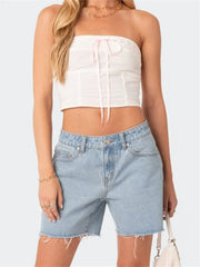 Tube Top Cropped Strapless Backless Tie-up Mini Slim Fit Summer Off Shoulder Party Clubwear  Crop Top