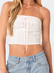 Tube Top Cropped Strapless Backless Tie-up Mini Slim Fit Summer Off Shoulder Party Clubwear  Crop Top