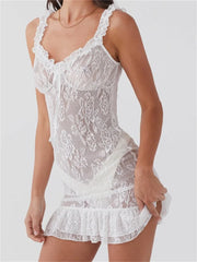 V-neck Backless Lace Slim Fit Mini Dresses