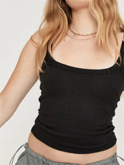 Sleeveless Strap Ribbed Causal Cropped Top Summer Solid O-neck Slim Fit Exposed Navel Mini Vest  Crop Top