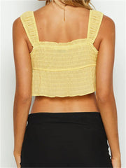Spaghetti Strap Front Split Lace-up Square Neck Ruched Solid Mini Vest Streetwear  Crop Top
