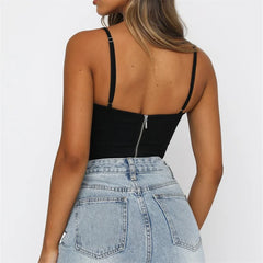 Spaghetti Strap Criss-cross Hollow Out Lace-up Bustiers Top Solid Color Tube Back Zip Up Vests Crop Top