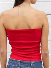 Star Print Strapless Tube Cropped Summer Party Clubwear Off Shoulder Slim Causal Mini Vest  Crop Top