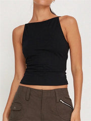 Solid Color Sleeveless Streetwear  New Slim Fit Causal Mini Vest Female Clothes Crop Top