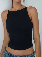 Solid Color Sleeveless Streetwear  New Slim Fit Causal Mini Vest Female Clothes Crop Top