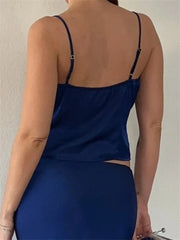Vintage Front Split Tie-up Fashion Sleeveless Strap V Neck Summer Party Low Cut Mini Vest Club Crop Top