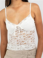 Vintage Lace Spaghetti Strap Sleeveless Backless V-neck Mini Party Streetwear  Crop Top