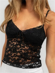 Vintage Lace Spaghetti Strap Sleeveless Backless V-neck Mini Party Streetwear  Crop Top