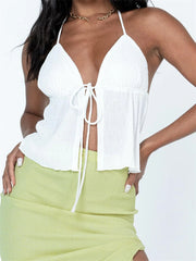 Backless Halter Tie-up Cute Mini Vest Sleeveless Deep V-neck Off Shoulder Streetwear  Crop Top