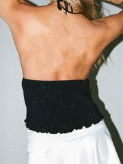 Backless Halter Tie-up Cute Mini Vest Sleeveless Deep V-neck Off Shoulder Streetwear  Crop Top