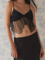 Camisole Sleeveless Strap V-neck Backless Flowers Dots Patchwork Summer Mini Vest Party Clubwear Crop Top