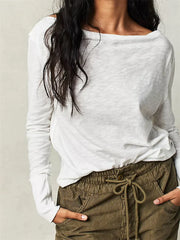 Casual Loose Fit Solid Color Spring Fall Pullovers Basic Tees Shirts Streetwear  T-shirts