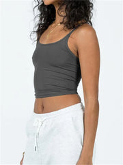 Casual Sleeveless Strap Summer Solid Slim Fit Pullovers Mini Vest Female Streetwear Basic Crop Top