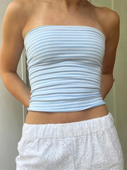 Cropped Tube Strapless Off Shoulder Backless Short Summer Party Club Striped/Solid Mini New Crop Top