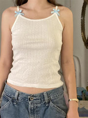 Fashion Sleeveless Strap Camisoles Bowknot Embellished Vests Summer Slim Fit Short Streetwear  Crop Top