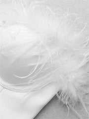 Fur Feather Patchwork Tube  New Summer Strapless Off Shoulder Backless Back Zip Up Slim Vest Crop Top