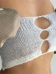 Backless Tube Y2K Hollow Out Knitted  Summer Sleeveless Strapless Mini Vest Club Crop Top