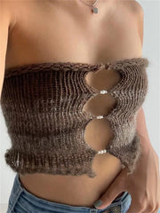 Backless Tube Y2K Hollow Out Knitted  Summer Sleeveless Strapless Mini Vest Club Crop Top