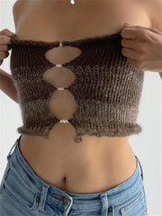 Backless Tube Y2K Hollow Out Knitted  Summer Sleeveless Strapless Mini Vest Club Crop Top