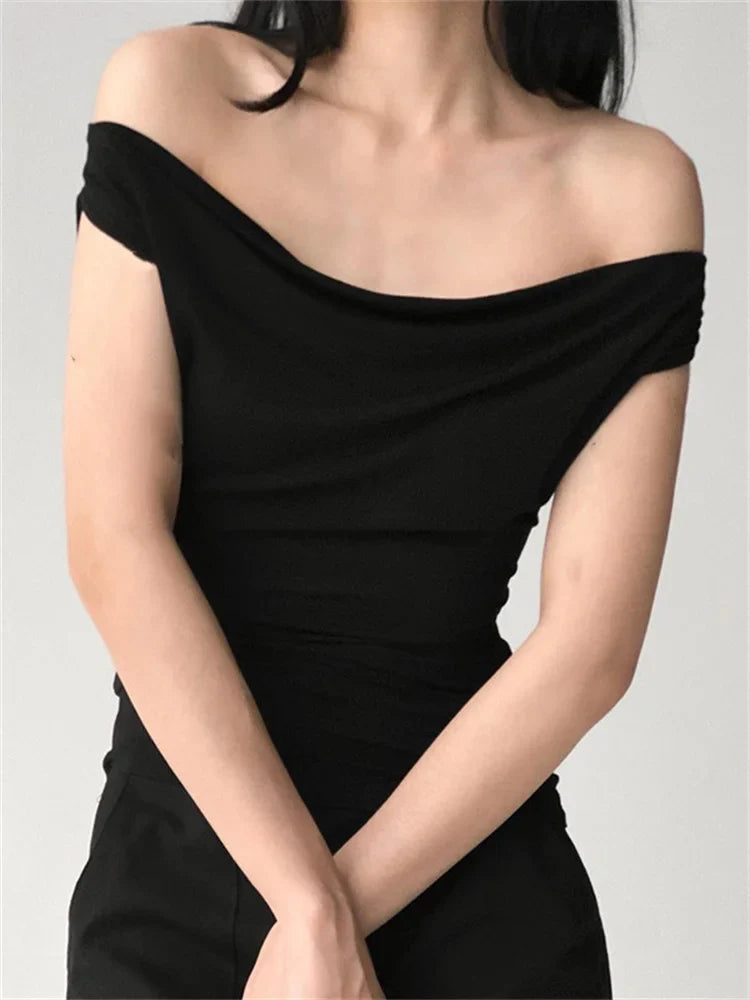 Solid Off Shoulder Backless Tie-Up Summer Casual Top Streetwear  T-shirts