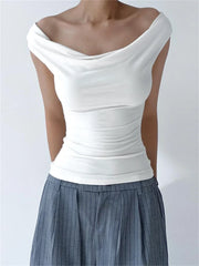 Solid Off Shoulder Backless Tie-Up Summer Casual Top Streetwear  T-shirts