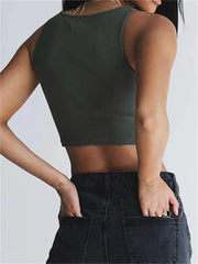 Sleeveless Ribbed Casual Summer Solid Slim Fit Pullover Female Clubwear Basic Exposed Navel  Crop Top