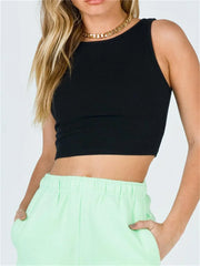 Sleeveless Ribbed Casual Summer Solid Slim Fit Pullover Female Clubwear Basic Exposed Navel  Crop Top