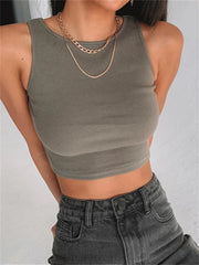 Sleeveless Ribbed Casual Summer Solid Slim Fit Pullover Female Clubwear Basic Exposed Navel  Crop Top