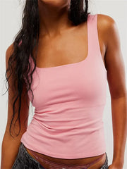 Solid Color Square Neck Sleeveless Summer Slim Fit Mini Vest Summer Party Club Streetwear  Crop Top