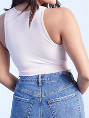 Summer Ribbed  Casual Solid Color V-neck Sleeveless Slim Fit Mini Vest Streetwear Club  Crop Top