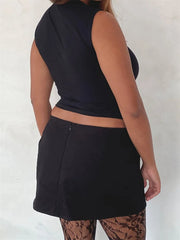 Bowknot Patchwork Sleeveless Low Cut Mini Vest Summer Fashion Slim Fit Cropped Streetwear Crop Top