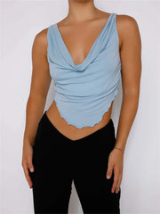 Vintage Low Cut Ruched Sleeveless Strap Slim Fit Backless Lace-up Y2K Streetwear  New Crop Top