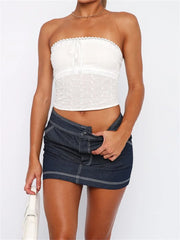 Y2K Lace Patchwork Strapless Tube Backless Off Shoulder Fairy Aesthetic Bustiers Corsets Streetwear Crop Top