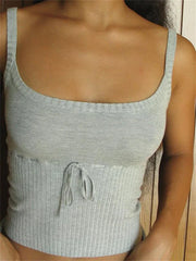 Y2K Vintage Backless Slim Fit Chic Bow Tie Up Knitted Adjustable Strap Retro Vest Clubwear  Crop Top