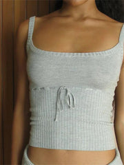 Y2K Vintage Backless Slim Fit Chic Bow Tie Up Knitted Adjustable Strap Retro Vest Clubwear  Crop Top