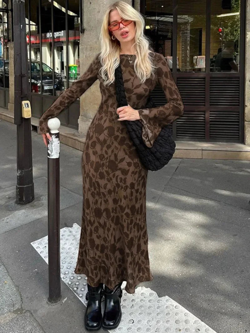 Elegant O-neck High Waist Evening Party Streetwear Maxi Dress