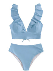 Multicolor Lace V-Neck Ruffle High Waist Basic Swimsuit