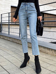 High Waist Ankle Length Straight Pants Slim Fit Washed Female Denim Trousers Boyfriend Girl Jean