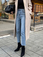 High Waist Ankle Length Straight Pants Slim Fit Washed Female Denim Trousers Boyfriend Girl Jean