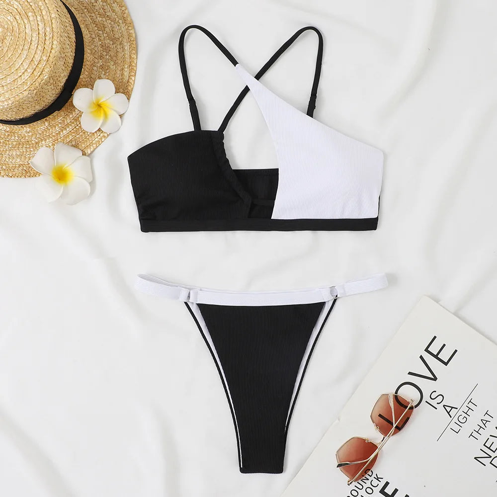New Criss Cross Color Block Bikini Set