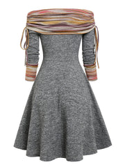 Convertible Striped Foldover Elegant Off-Shoulder Knitted Dresses