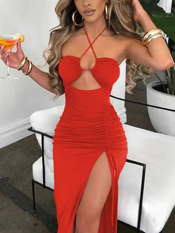 Hot Summer  Sleeveless Cut Out Club Party Vestido Midi Dress