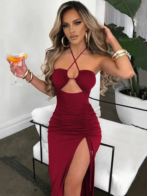 Hot Summer  Sleeveless Cut Out Club Party Vestido Midi Dress