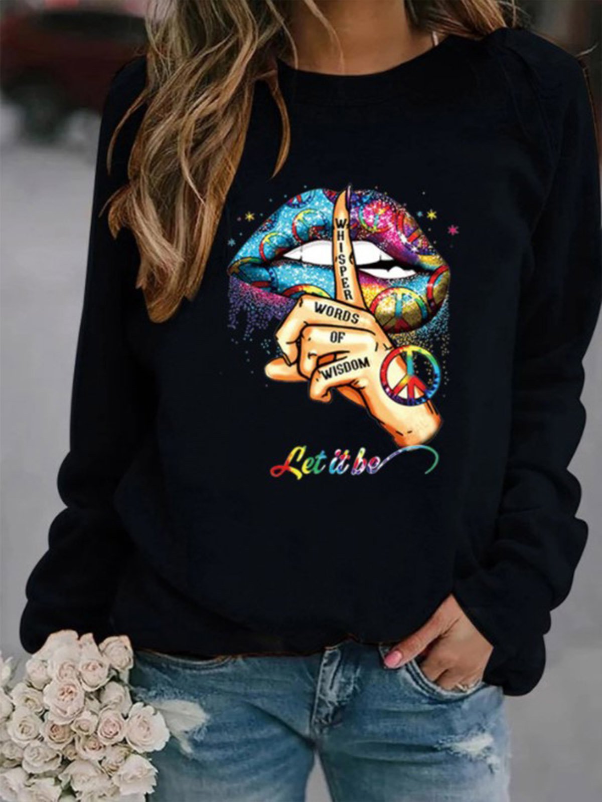 Long Sleeve Crew Neck Printed Sweatshirt