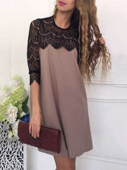 Lace Paneled Casual Solid Dress
