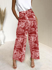 Leaf printed slacks Casual Loose Daily Long Pants