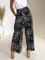 Leaf printed slacks Casual Loose Daily Long Pants